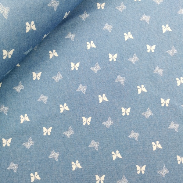 PRINTED COTTON DENIM  - DESIGN 5 - Butterflies